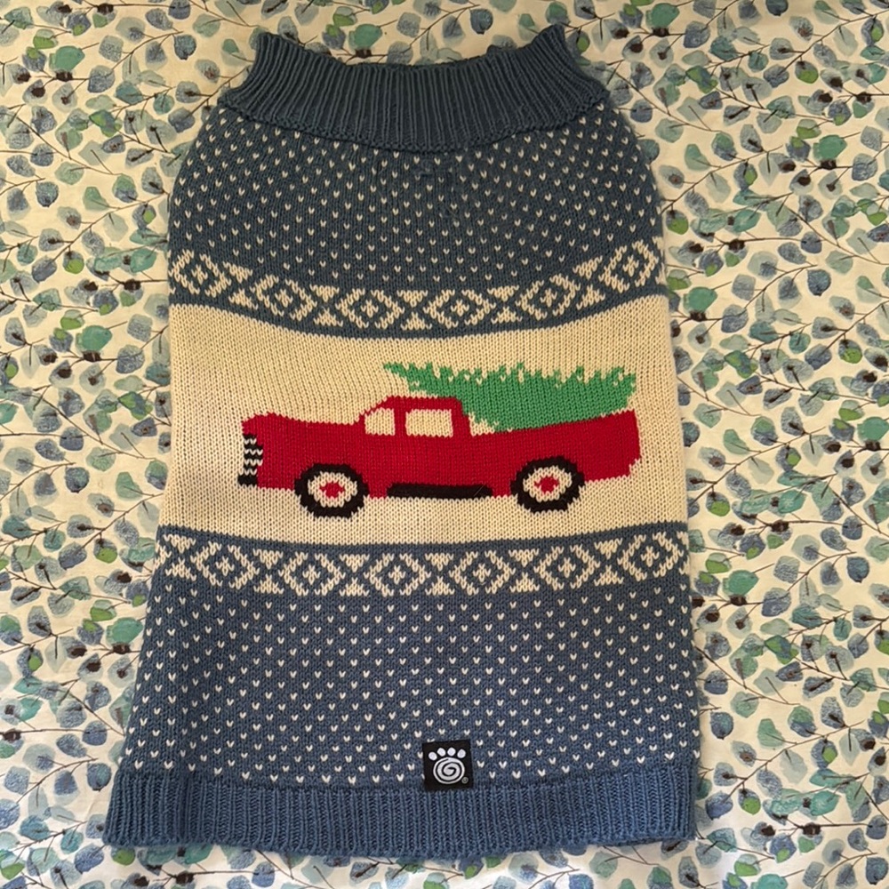 Pet Sweater with Red Truck Design